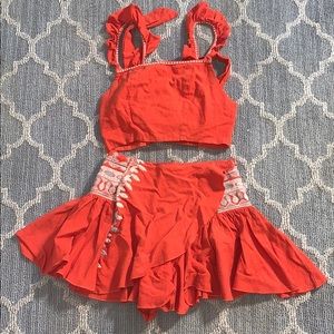 Orange Aztec skort and top set